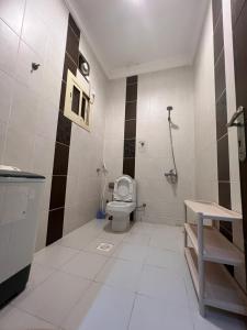 een badkamer met een toilet en een douche. bij Private Family's Apartment in Obhor