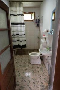 La salle de bains est pourvue de toilettes et d'un lavabo. dans l'établissement Cabana La Buligă, à Armeniş