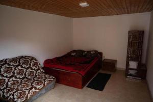 a bedroom with a bed and a book shelf at Cabana La Buligă in Armeniş