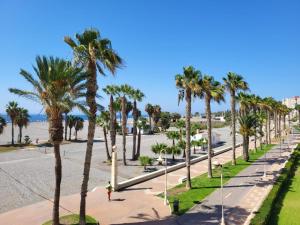 a street lined with palm trees on the beach at Motril, primera línea de playa. in Motril