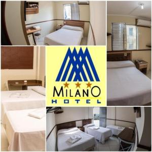 un collage de fotos de una habitación de hotel con 2 camas en HOTEL MILANO, en Sorocaba