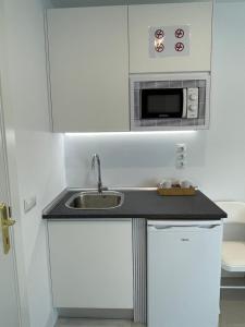 cocina con fregadero y microondas en C10 Exclusiva zona Madrid cerca Bernabéu en Madrid