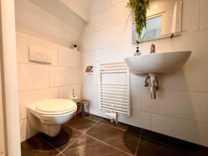 a bathroom with a white toilet and a sink at Church Square Studio in Zandvoort +28 photos