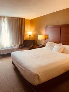 una camera d'albergo con un grande letto e una sedia di Comfort Inn Ellensburg a Ellensburg