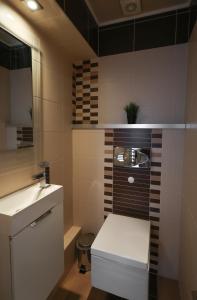 ein Bad mit einem WC und einem Waschbecken in der Unterkunft ClickTheFlat Chłodna Center Apart Rooms in Warschau