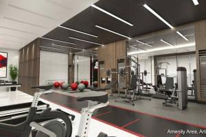 a fitness room with a gym with exercise equipment at Chic 2 BR EDSA APT w/ Balcony Netflix Prime Video in Manila