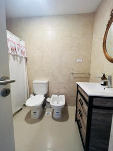 a bathroom with a toilet and a sink at Capibara 2- alquiler temporario. in Corrientes