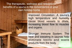 a poster describing the benefits of a sauna in the convenience of your own holiday at Two Top Central Unique Artisan Beach Studios - also separate spa cabin in Brighton & Hove
