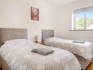 two twin beds in a room with a window at Chestnut Lodge in Old Buckenham