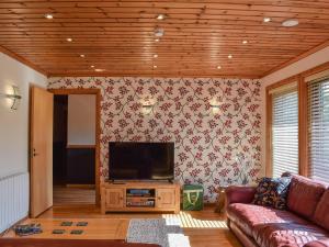 a living room with a couch and a flat screen tv at Madison in Jacobstow