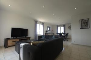 ein Wohnzimmer mit Sofas und einem Flachbild-TV in der Unterkunft Le paradis de l'orient 