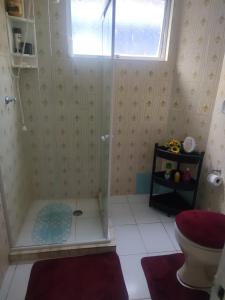La salle de bains est pourvue d'une douche, de toilettes et d'une fenêtre. dans l'établissement Aconchegante e especial, à Récife