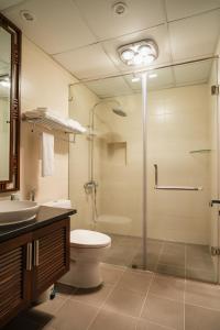 een badkamer met een toilet, een douche en een wastafel bij ALEAH HOME in Hanoi