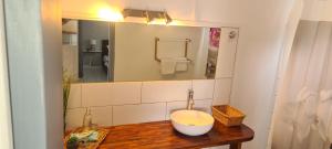 a bathroom with a sink and a mirror at Paradies Caraïbes I in Les Abymes