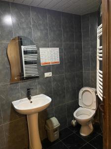 a bathroom with a sink and a toilet at Grand Central in Tsqaltubo +31 photos