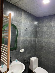 bagno con lavandino, servizi igienici e specchio di Grand Central a Tskhaltubo