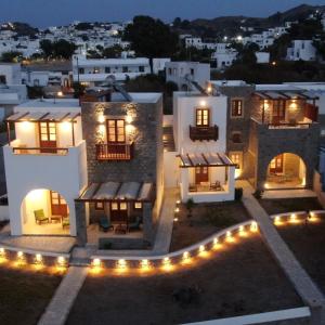 an aerial view of a house with lights at Villa Patmos Netia - Location Xoxlakas in Patmos