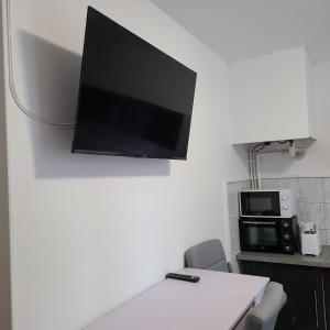 uma televisão de ecrã plano pendurada numa parede em Appartement Brest Saint Martin em Brest