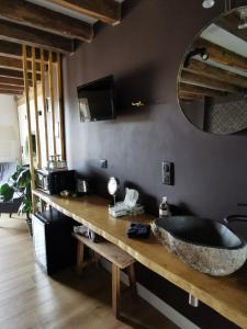 a bathroom with a large sink and a mirror at La Jacquière in Chaumont-sur-Loire