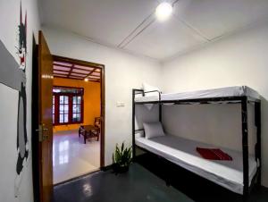 埃拉Mad monkey hostel and lounge的带两张双层床的客房和门廊