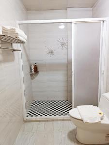 瑞穗鄉的住宿－瑞穗白浪太太民宿，白色的浴室设有淋浴和卫生间