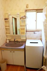 a small bathroom with a sink and a mirror at FOREST HOUSE NIKKO in Nikko