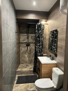 a bathroom with a shower and a toilet and a sink at Аппартаменты in Odesa