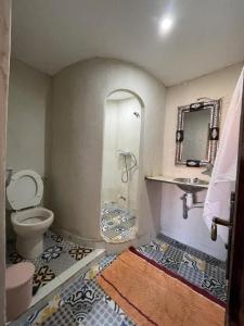 y baño con ducha, aseo y lavamanos. en Tizi Maison d'Hôtes, en Telouet