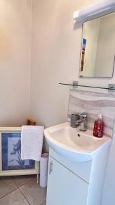y baño con lavabo blanco y espejo. en Riverside en Raheelan