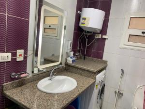 a bathroom with a sink and a mirror at Assuit ultra modern apartment in Asyut
