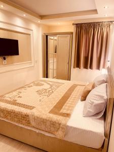 El Mansour Hotel Apartmen 92 في المنصورة: غرفة نوم بسرير كبير وتلفزيون