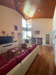 Casa Rural Goñi في Cabañas de Ebro: غرفة معيشة كبيرة مع أريكة وتلفزيون