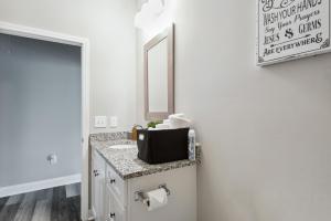 uma casa de banho com um lavatório e um espelho em Suite Serenity 12Min from Uptown & Spectrum Ctr em Charlotte