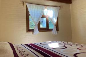 1 dormitorio con cama y ventana en Cabaña Rinconcito 10, en Mazamitla