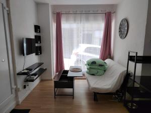 sala de estar con cama, mesa y ventana en Studio plein centre, en Auch