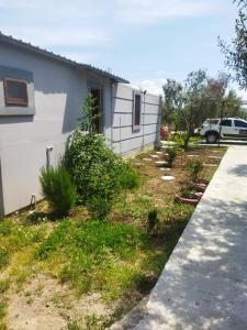 un patio junto a una casa con plantas en Doğal Dikili Çiftlik, en Dikili