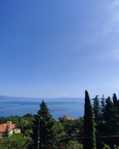 una colina con árboles y vistas al océano en Apartmani Matija en Opatija