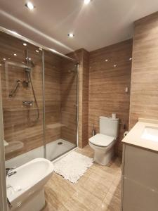 a bathroom with a shower and a toilet and a sink at La Elegancia del Centro by Alogest in Zaragoza