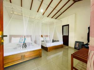 two beds with mosquito nets in a room at Racy Nature Cottage in Ella