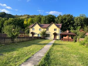 a house in a yard with a fence at Vila Chiojdu in Buzau