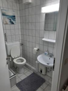 Un baño pequeño con inodoro y lavabo. en Apartment in Bielefeld Heepen, en Bielefeld