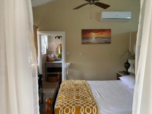 1 dormitorio con 1 cama y ventilador de techo en Sunrise Suite, en Gros Islet