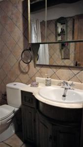 W łazience znajduje się umywalka, toaleta i lustro. w obiekcie Can Pavet w mieście Pontons