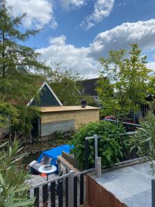 阿姆斯特丹的住宿－Casa di maksch de miniatura，一个带游泳池和房子的后院
