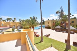 a view of the pool at a resort with palm trees at Book Jet - Atlantic Dream Apartment & wifi in Corralejo