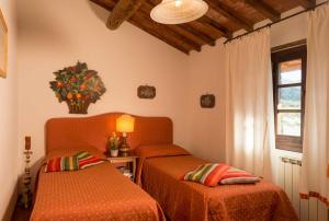 1 dormitorio con 2 camas y ventana en Fattoria Degli Usignoli, en San Donato in Fronzano