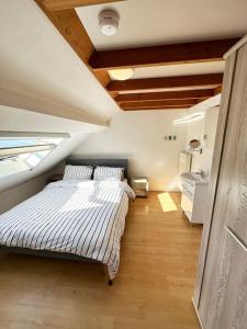 1 dormitorio con 2 camas en una habitación pequeña en Large Quiet Whole House near Historic Gent Centre, en Gante