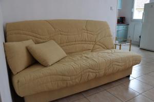 トロワにあるAppartementのリビングルームに置かれた茶色のソファ