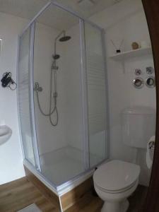a bathroom with a shower and a toilet at Studio-Apartementwohnung in Kassel