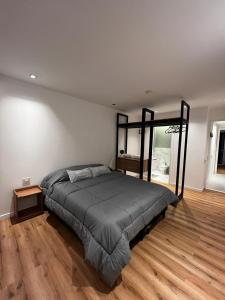 - une chambre avec un grand lit et un miroir dans l'établissement 54 Diseño Urbano, à Ushuaia